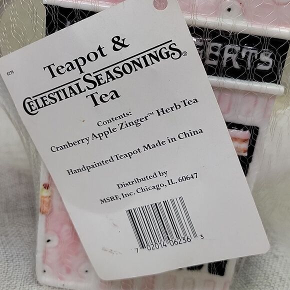 Just Desserts Porcelain Teapot by MSRF NEW Celestial Seasoning ,1 cup & saucer - Picture 7 of 10